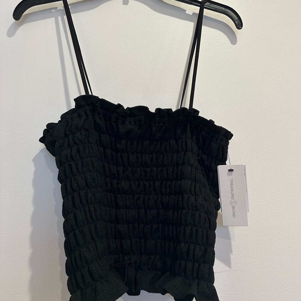 Treasure & Bond Black Smocked Tank Top